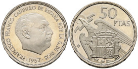 ESTADO ESPAÑOL (1936-1975). 50 Pesetas. (Ni. 12,27g/30mm). 1957 *72. Madrid. (Cal-2019-141). PROOF. Extraída de cartera.