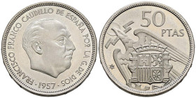ESTADO ESPAÑOL (1936-1975). 50 Pesetas. (Ni. 12,65g/30mm). 1957 *74. Madrid. (Cal-2019- 143). SC. Magnífica pieza.