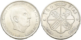 ESTADO ESPAÑOL. 100 Pesetas. (Ar. 19,18g/34mm). 1966 *19-69. Madrid. (Cal-2019-149). Palo recto. EBC+.