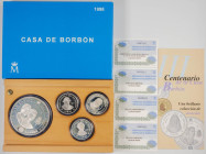 JUAN CARLOS I (1975-2014). III Centenario Casa de Borbón. 1998. FNMT. 4 Monedas con valores de 10.000 (1) y 2.000 Pesetas (3). PROOF. Incluye estuche ...