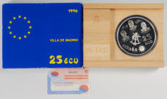 JUAN CARLOS I (1975-2014). 25 Ecu. (Ar. 168,75g/73mm). 1996. FNMT. Serie de la Marina Española. Villa de Madrid. FDC. Incluye estuche original y certi...