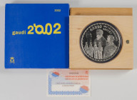 JUAN CARLOS I (1975-2014). 50 Euros. (Ar. 168,75g/73mm). Gaudí. Sagrada Familia. 2002. FNMT. PROOF. Incluye estuche completo y certificado de autentic...