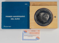 FELIPE VI (2014-?). 50 Euros. (Ar. 168,75g/73mm). Primer aniversario del Euro. 2003. FNMT. PROOF. Incluye estuche original y certificado de autenticid...