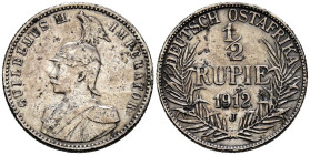 ÁFRICA ORIENTAL ALEMANA. 1/2 Rupia (Ar. 5,74g/24mm). 1912. Guillermo II (1888-1918). Hamburgo J. (Km#9). MBC. Bonita pátina.