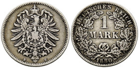 ALEMANIA, Guillermo I. 1 Mark. (Ar. 5,46g/24mm). 1880. Dresden E. (Km#7). MBC. Muy rara.