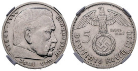 ALEMANIA. 5 Mark. (Ar. 13,88g/24mm)*. 1939. Hamburgo J. (Km#94). Encapsulada por NGC AU Details. *Peso y medidas teóricos.