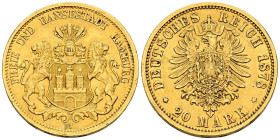 ALEMANIA. 20 Mark (Au. 7,93g/23mm). 1878. Hamburgo J. (Km#289). MBC+.