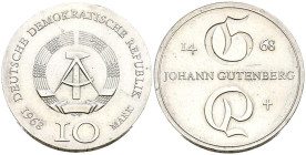 ALEMANIA. 10 Mark (Ar. 17,22g/31mm). 1968. RDA. Johan Gutenberg. (Km#20). EBC.