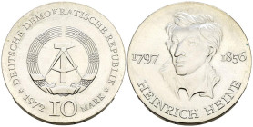 ALEMANIA. 10 Mark (Ar. 17,09g/31mm). 1972. RDA. Heinrich Heine. (Km#39). SC-.