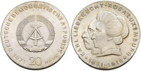 ALEMANIA. 20 Mark (Ar. 21,00g/33mm). 1971. RDA. Karl Liebknecht y Rosa Luxemburg. (Km#32). SC-.