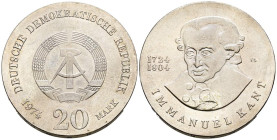 ALEMANIA. 20 Mark (Ar. 20,95g/33mm). 1974. RDA. Immanuel Kant. (Km#53). EBC+.