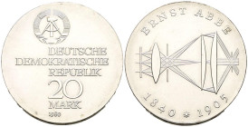 ALEMANIA. 20 Mark (Ar. 21,02g/33mm). 1980. RDA. Ernst Abbe. (Km#78). EBC+.