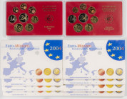 ALEMANIA. Conjunto de 20 euroset de los años 2003 y 2004 con todas las cecas acuñadoras por duplicado: Berlín (A), Munich (D), Sttutgart (F), Karlsruh...