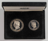 ANDORRA. Estuche orignal compuesto por 2 monedas de 50 y 25 Diners en plata. 1964. Napoleón I Copríncipe de Andorra. PROOF. Bonita pátina.