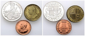 ANDORRA. Conjunto de 3 monedas con valores de 25 Centims y de 1 y 25 Diners. Esta última pieza en plata PROOF y con una tirada de sólo 1350 unidades. ...