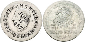 ANGUILLA. 1 Dollar (Ar. 27,70g/41mm). 1967. Acuñado sobre 1 Dollar de México de 1953. (Km#X1). MBC-.