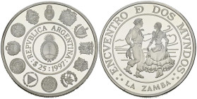 ARGENTINA. 25 Pesos (Ar. 27,03g/39mm). 1997. Encuentro de dos Mundos. (Km#118). PROOF.