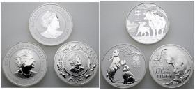 AUSTRALIA. Conjunto de 3 onzas de plata pura (1 Dollar) acuñadas en 2021, 2022 y 2023. Serie Zodiaco Chino. SC. Incluye cápsulas.