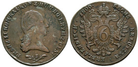 AUSTRIA, Franz II. 6 Kreuzer. (Ae. 12,78g/33mm). 1800. Smolník S. (Km#2128). MBC/MBC+.