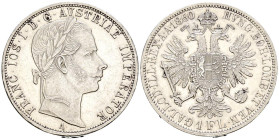 AUSTRIA. 1 Florín (Ar. 12,34g/29mm). 1860. Francisco José I. Viena A. (Km#2219). EBC. Ligeras marquitas.