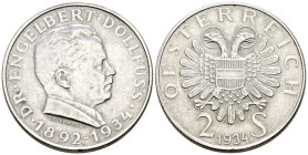 AUSTRIA. 2 Schilling (Ar. 11,95g/29mm). 1934. Engelbert Dollfuss. (Km#2852). MBC+.