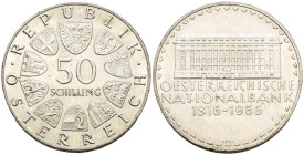 AUSTRIA. 50 Schilling (Ar. 20,17g/34mm). 1966. 150 Aniversario Banco Nacional. (Km#2900). EBC+.