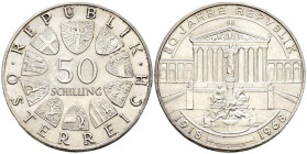 AUSTRIA. 50 Schilling (Ar. 20,00g/34mm). 1968. 50 Aniversario de la República. (Km#2904). EBC+.