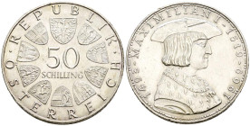 AUSTRIA. 50 Schilling (Ar. 19,94g/34mm). 1969. 450 Aniversario de la muerte de Maximiliano I. (Km#2906). EBC+.