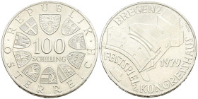 AUSTRIA. 100 Schilling. (Ar. 23,98g/36mm). 1979. Festival y Congress Hall en Bregenz. (Km#2945). EBC+.
