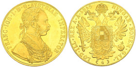 AUSTRIA. 4 Ducados. (Au. 13,96g/39mm). 1915. (Km#2276). Reacuñación oficial. PROOF.