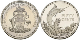 BAHAMAS. 50 Cents (Ar. 10,32g/29mm). 1977. (Km#64a). PROOF.