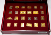 Tesoros Filatélicos del Mundo. Colección compuesta por 24 réplicas de sellos en plata maciza y chapadas en oro. Plata de 925 milésimas. Incluye estuch...