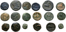 HISPANIA ANTIGUA. Interesante conjunto formado por 9 bronces, todos de diferentes cecas. Gran variedad de módulos y estados de conservación. A EXAMINA...