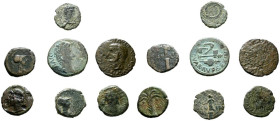 HISPANIA ANTIGUA. Muy interesante conjunto formado por 10 monedas y 5 fragmentos de dierentes cecas hispánicas como, Ilici, Carmo, Cástulo y Cártago, ...
