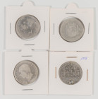 MONARQUÍA ESPAÑOLA Y CENTENARIO DE LA PESETA. Conjunto de 4 piezas en plata de ambos periodos. Diferentes estados de conservación. A EXAMINAR.