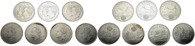 CONTEMPORÁNEO. Conjunto de 7 monedas en plata de 2000 Pesetas con variedad de fechas y temáticas. Excelente estado de conservación general, incluyendo...