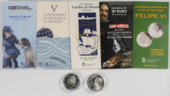 Extraordinario conjunto de 11 monedas conmemorativas, fundamentalmente en plata, con valores en Pesetas, Ecus y Euros. Variedad de módulos y temáticas...