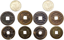 Conjunto de 5 monedas acuñadas en Japón (3), China (1) y Chile (1). Diferentes estados de conservación. A EXAMINAR.