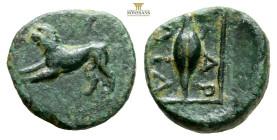 Thrace, Kardia. Ae Circa 357/46-309 BC. (1.83g, 12.6mm), 11h. Lion leaping left.
ΚΑΡ / ΔΙΑ. Barley grain within linear square. SNG Copenhagen 869 var....
