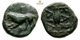 Thrace, Kardia. Ae Circa 357/46-309 BC. (1.86g, 12.3mm.) 11h. Lion leaping left.
ΚΑΡ / ΔΙΑ. Barley grain within linear square. SNG Copenhagen 869 var....