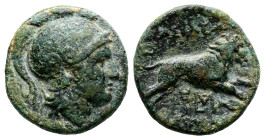 Kings of Thrace, Lysimachos. Uncertain mint, AE Circa 305-281 BC. (4.94g. 18.2mm,12h). Head of Athena right, wearing crested Attic helmet / BAΣIΛEΩΣ Λ...
