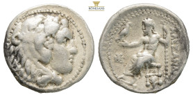 Kingdom of Macedon, Alexander III 'the Great' AR Drachm. Aybdos, circa 323-317 BC. (4.47g, 12.2mm 12h.) Head of Herakles to right wearing lion skin / ...