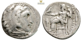 Kingdom of Macedon, Alexander III 'the Great' AR Drachm. Kolophon Circa (4.19g, 18.8mm 12h.) Head of Herakles right, wearing lion skin. AΛΕΞΑΝΔΡΟΥ.Zeu...