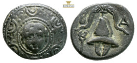 Kings of Macedon. Philip III Arrhidaios, AE Unit. Salamis Circa 323-317 BC. (4.11g, 16.8mm.) Macedonian shield with gorgoneion on boss.
B A, Macedonia...