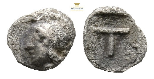 Arkadia, Tegea AR Tetartemorion. Circa 423-400 BC. (0.23g, 6.7 5h.) Head of Athe...