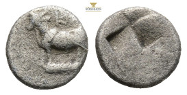 Bithynia, Kalchedon AR Siglos 1/10th. Circa 340-320 BC. (0.92g, 9.8mm.) Bull standing left on grain ear / Mill sail incuse. SNG BMC Black Sea 124; SNG...