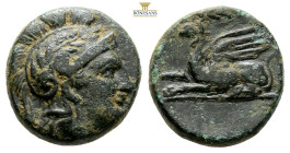 Troas, Assos. AE Circa 400-241 BC. (4.98g, 15.4mm.) Helmeted head of Athena right / Griffin seated left, with foreleg raised; ΑΣΣΙ above. SNG Tübingen...