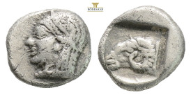 Troas, Kebren AR Triobol. 5th C. BC. (1.22g, 9.7mm 9h.)Head of Apollo l. / Head of ram l. in incuse square. SNG vA 1546; SNG Ashmolean 1086