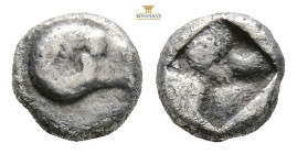 Troas, Kebren AR Tetartemorion. 5th century BC. (0.62g, 6.8mm 9h.)Ram’s head right / Quadripartite incuse square. SNG Copenhagen 256; Klein -; SNG von...