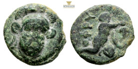 Troas, Ophrynion. AE Circa 350-300 BC. (1.89g, 12.5mm 12h.)Bearded, three-quarter facing head of Hektor, turned slightly right, wearing triple crested...